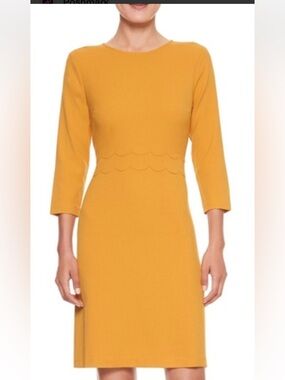 Banana Republic Mustard Yellow Scallop Waist Long Sleeve Sheath Dress